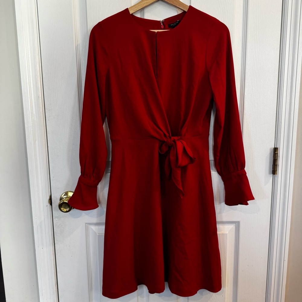 Ann Taylor True Red Wrap Tie Midi Dress Petite 4P NWT Fully Lined